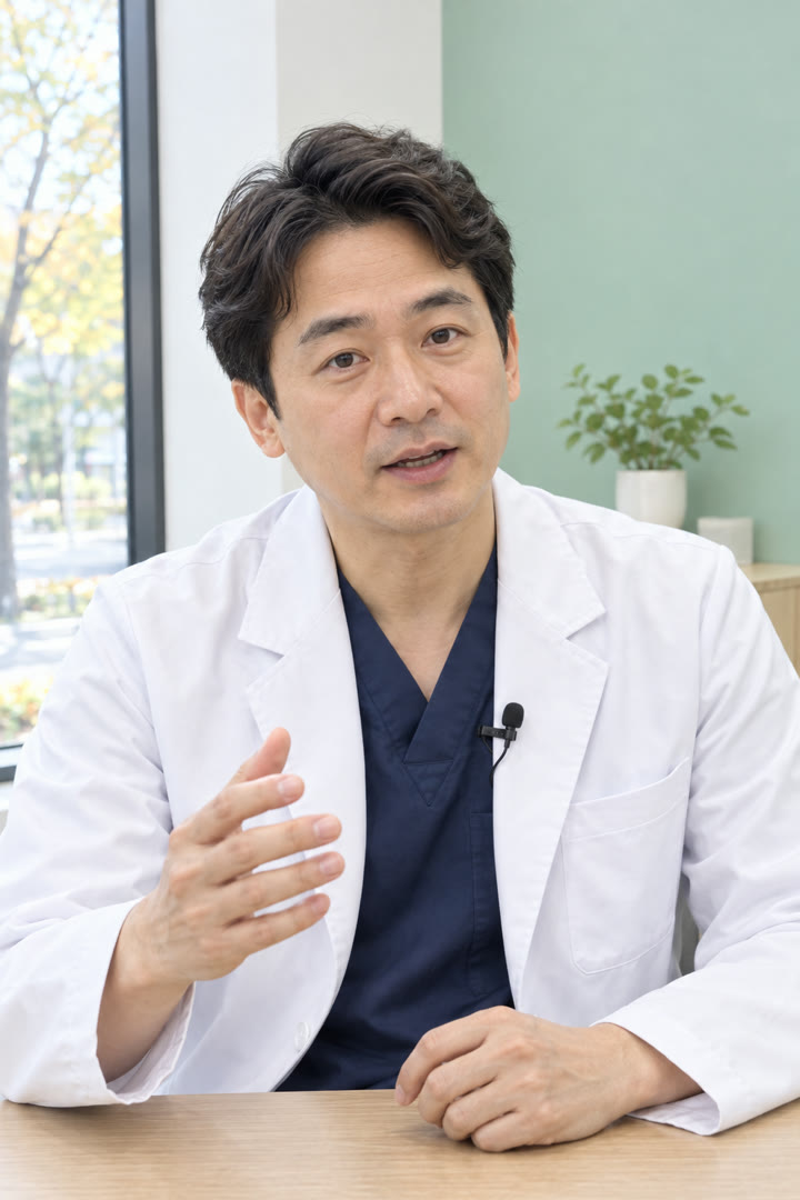 원장이 상담실에서 카메라를 보고 말하는 장면